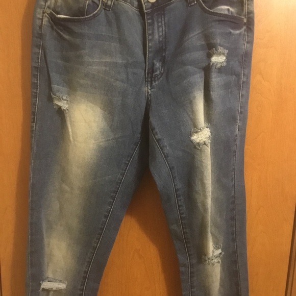 J&C Medium Wash High Waisted Destroyed Distressed Skinny Jeans 9 - Picture 7 of 12